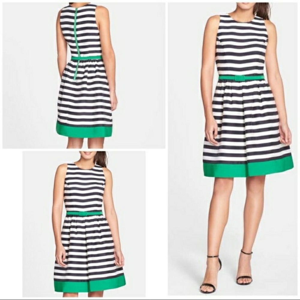 Eliza J. Navy and Green Striped Dress